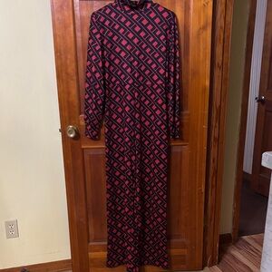 Red and Black Geometric Patterned Jumpsuit